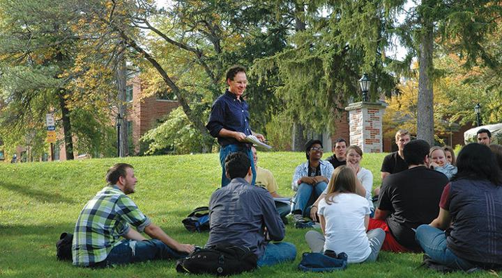 professor and students outside